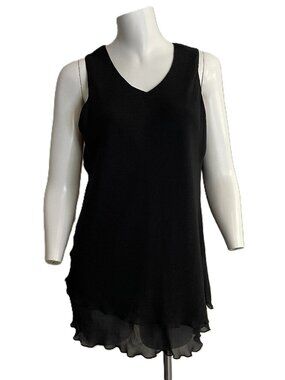 Simply Silk Top XL Black 100% Silk Shell Lined Tank Sleeveless Capsule V-Neck